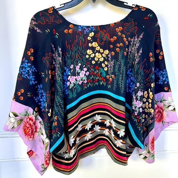 Johnny Was Angie Shrug Striped Floral Print V Neckline Button Down Blouse Small - Picture 7 of 10